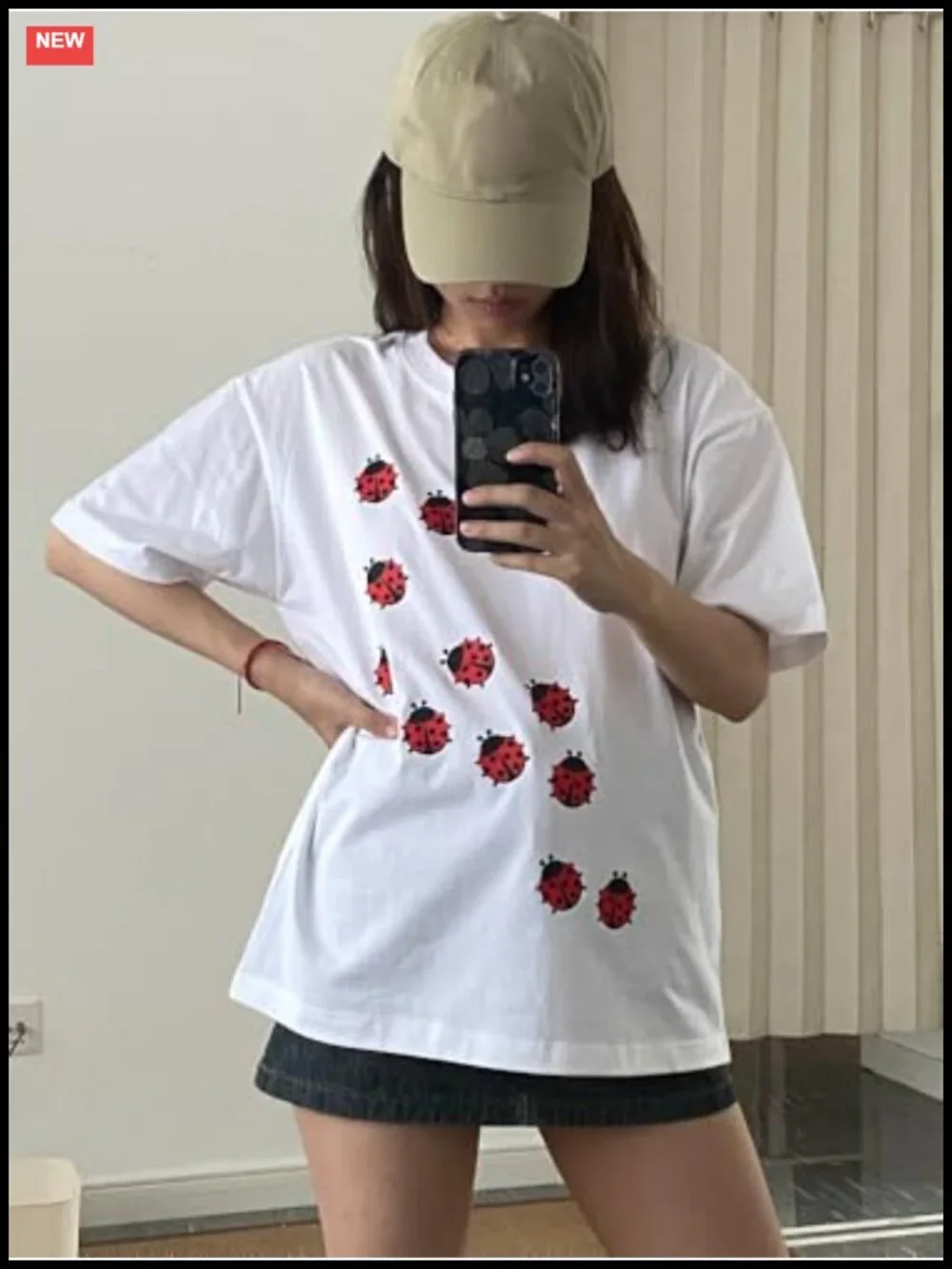 Oversized Ladybug Graphic Tee Whimsical Twee Cotton Relaxed Fit